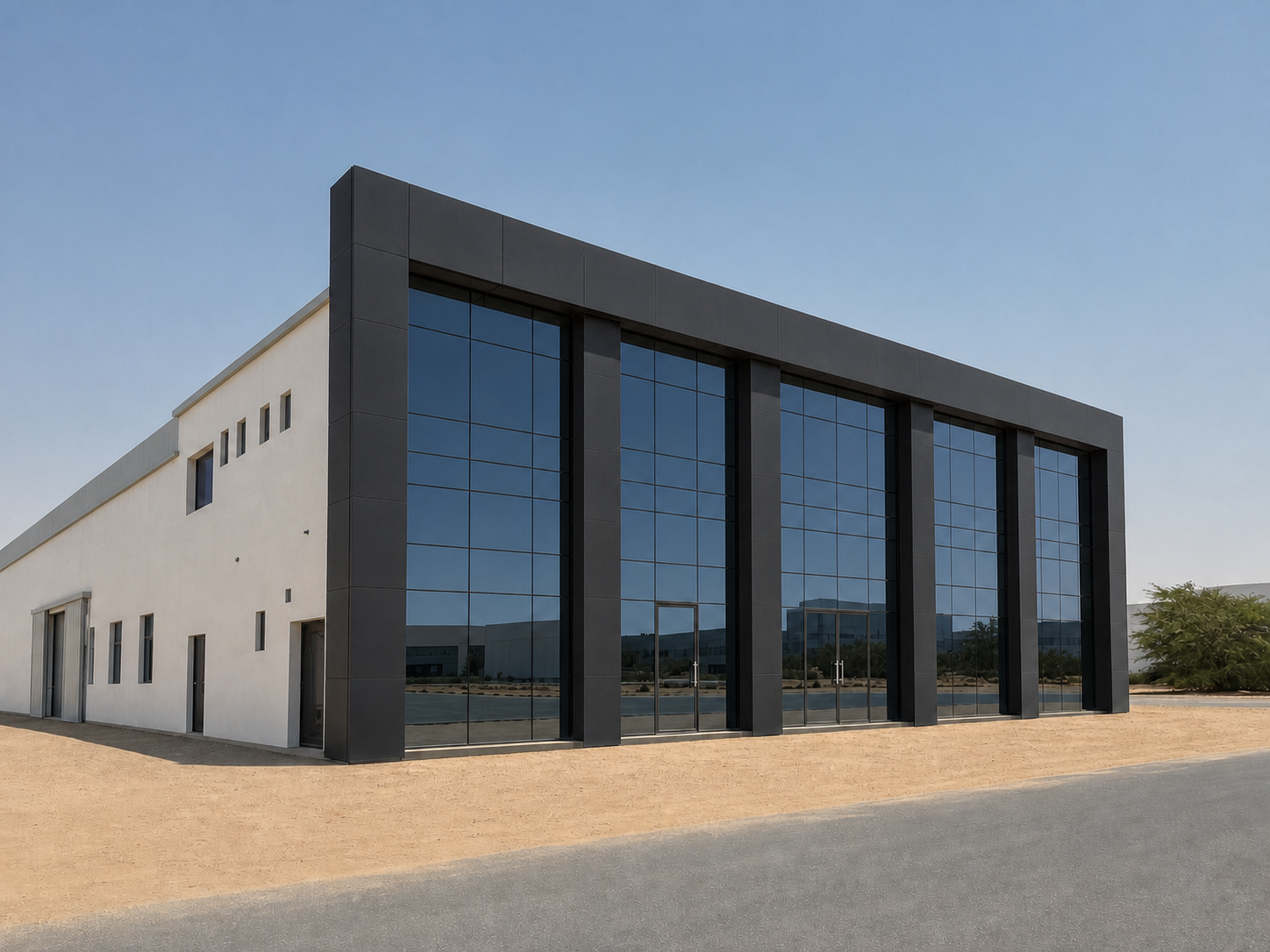 Black glass facade project rendering